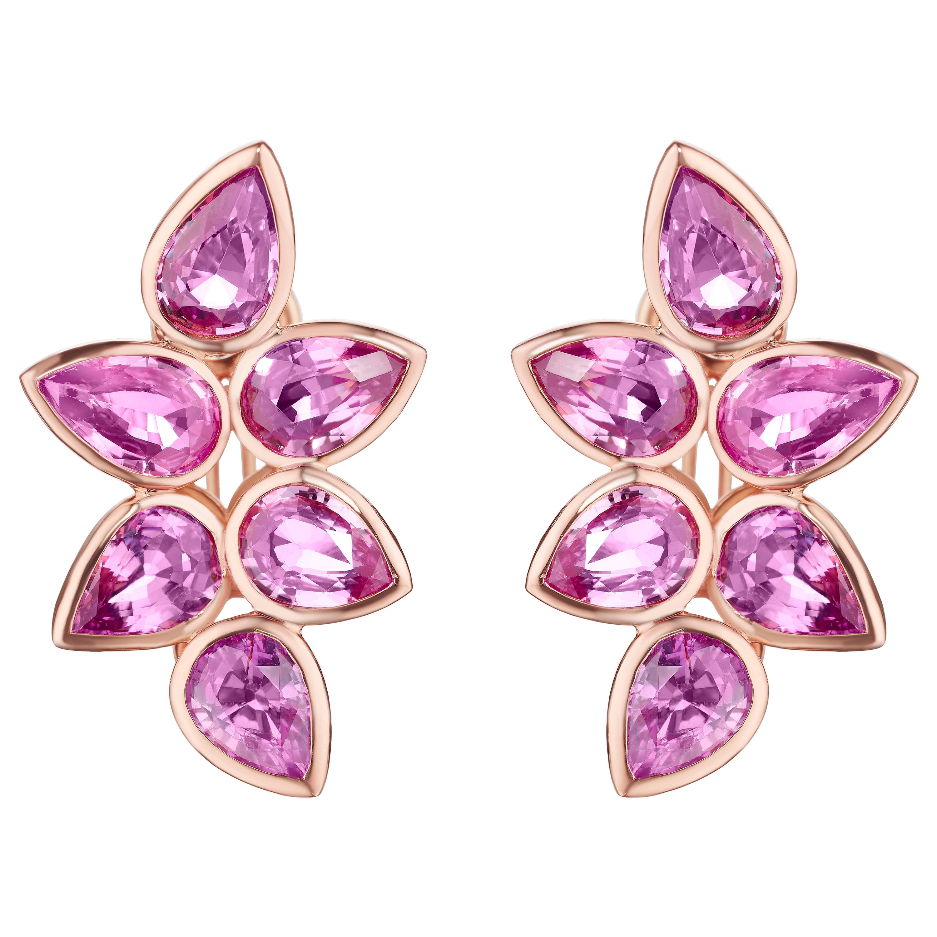 15.52 Carats Pear Shaped Pink Sapphires Cluster Earrings For Sale