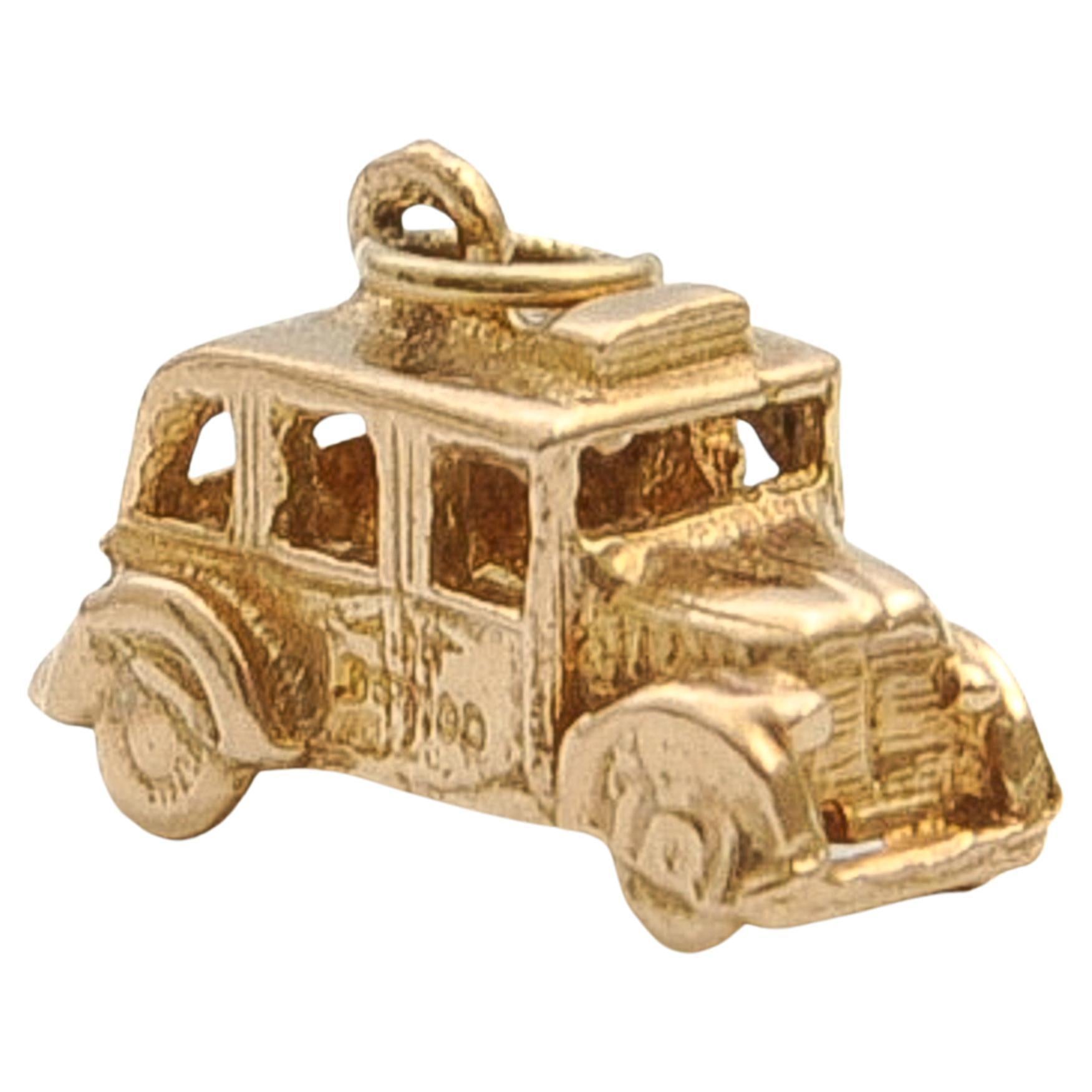 Vintage 9K Gold English Taxi Cab Charm Pendant For Sale
