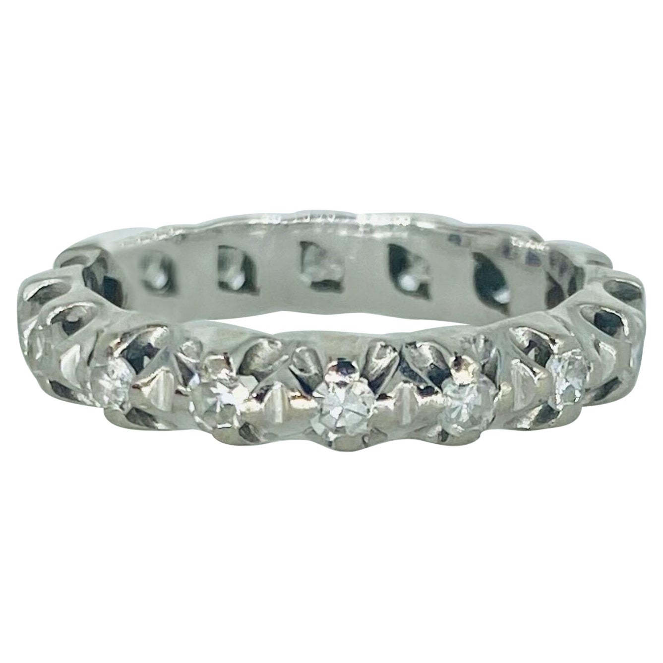 Art Deco 0.64 Carat Single Cut Diamonds Eternity Ring 14k White Gold For Sale