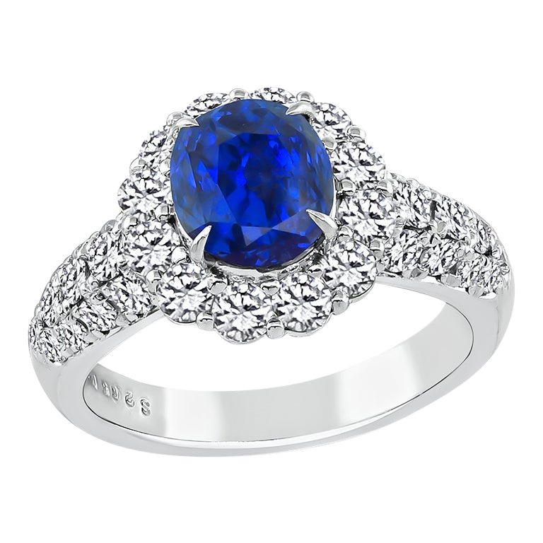 GIA Certified 2.65ct No Heat Ceylon Sapphire 1.22ct Diamond Engagement Ring For Sale