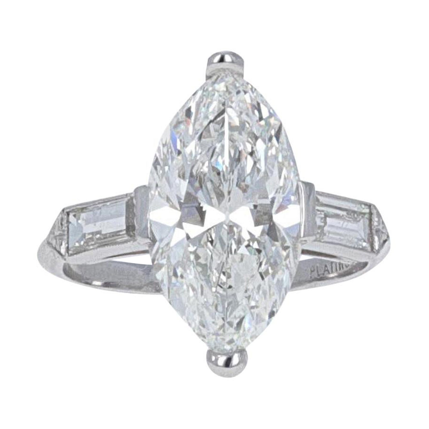 Bague de fiançailles Art déco en diamant marquise ancien de 4,02 carats certifié par le GIA