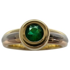 Vintage Cartier Vivid Emerald Round 18k Tricolour Multi Tone Gold Solitaire Ring