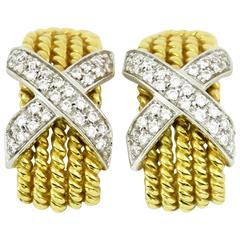 Twisted Gold Diamond X Rope Earrings 3