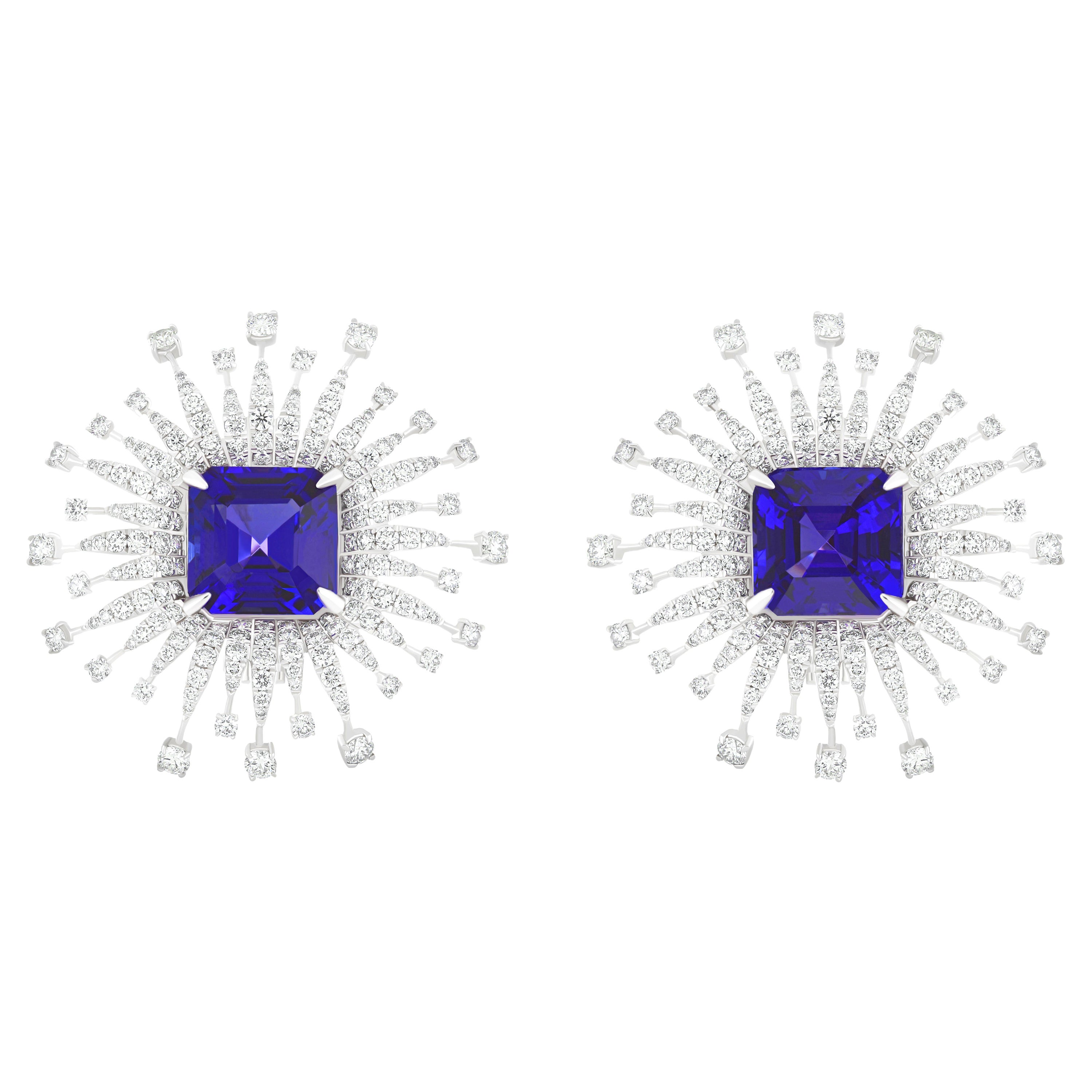 Tanzanite and Diamond Studded Earrings  in 18karat White Gold For Sale