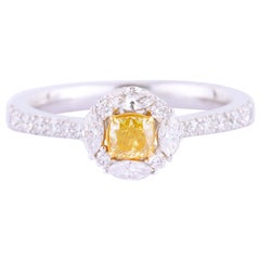 Used 18 Karat Gold Solitaire Fancy Yellow and White Diamond Ring