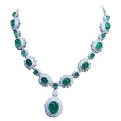 AIG Certified 46.80 Ct Zambian Emeralds  13.00 Ct Diamonds 18K Gold Necklace