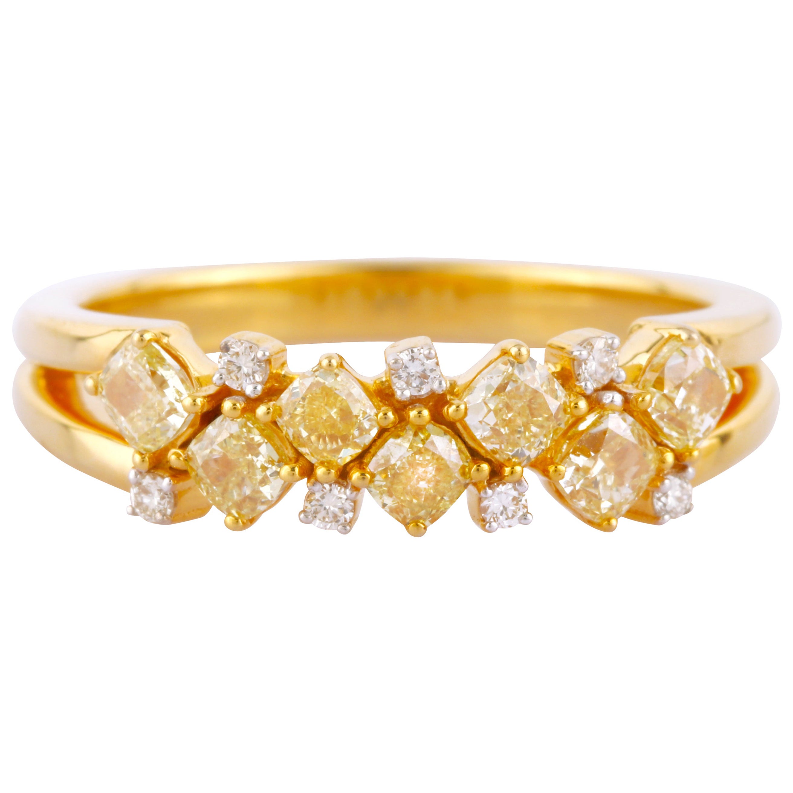 18 Karat Gold Fancy Yellow and White Diamond Eternity Band Ring For Sale