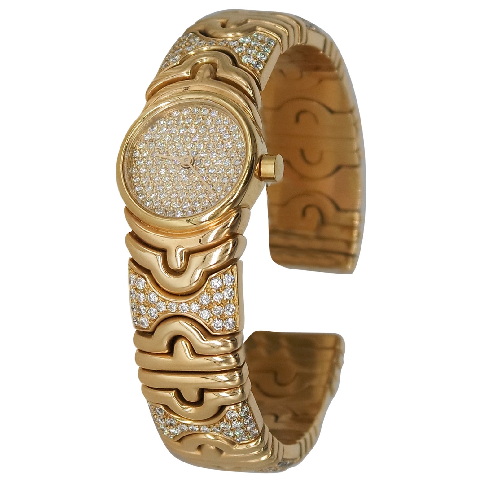 Bvlgari Parentesi Cuff Watch in 18 Karat Yellow Gold and 4.00 Carats Diamonds 
