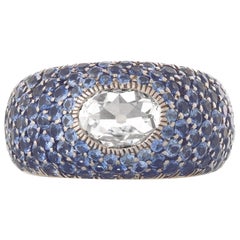 0.79 Carat Diamond and Pavé Sapphires with 18 Karat Gold by by VILLA Milano