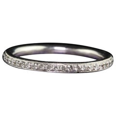 Vintage 18K White Gold Round Cut Eternity Wedding Band - Size 7