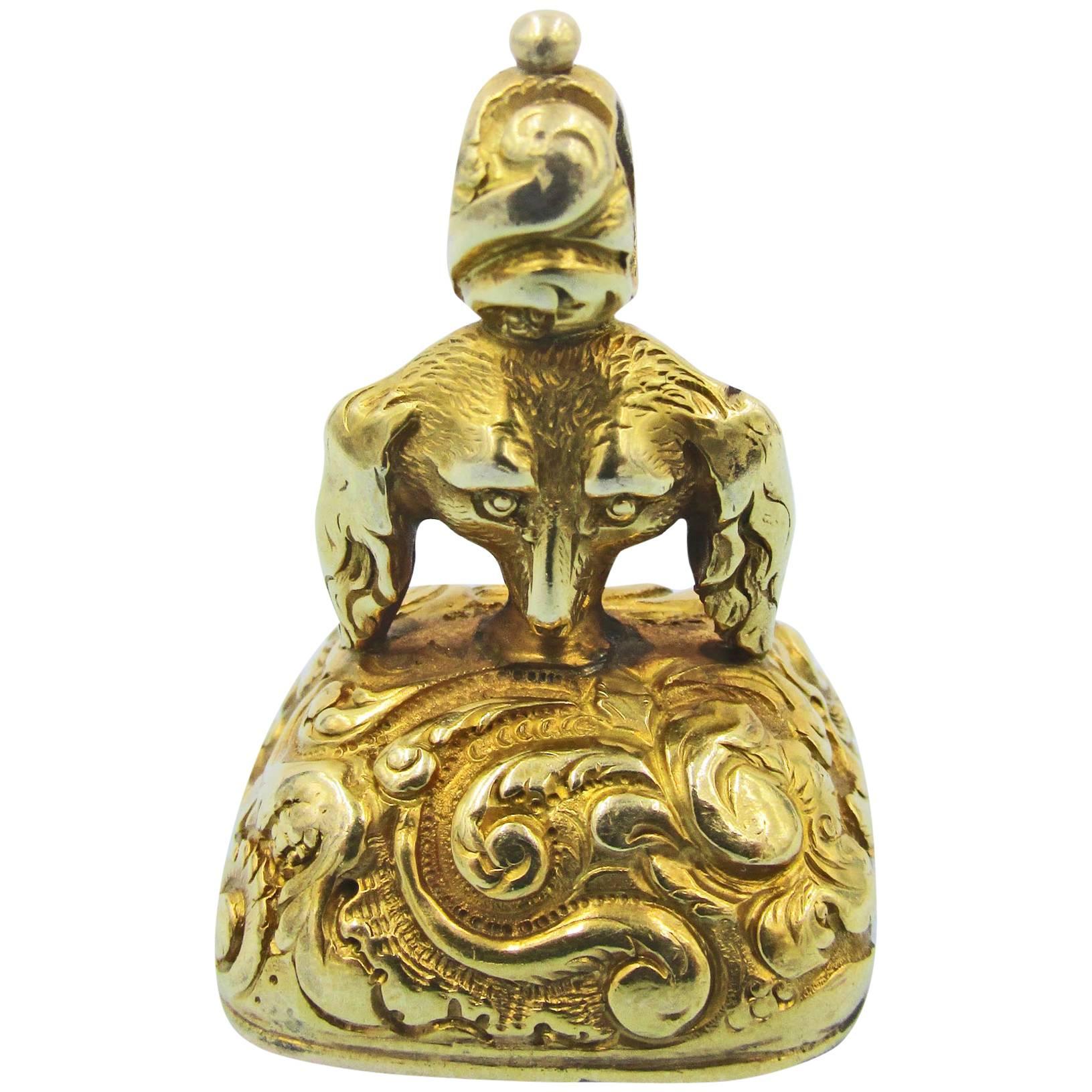 Antique Gold Dog
s Head Fob