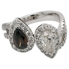 14k White Gold 1.76ct Fancy-cut Pear and Round Natural Diamond Ring (Size 6.5)