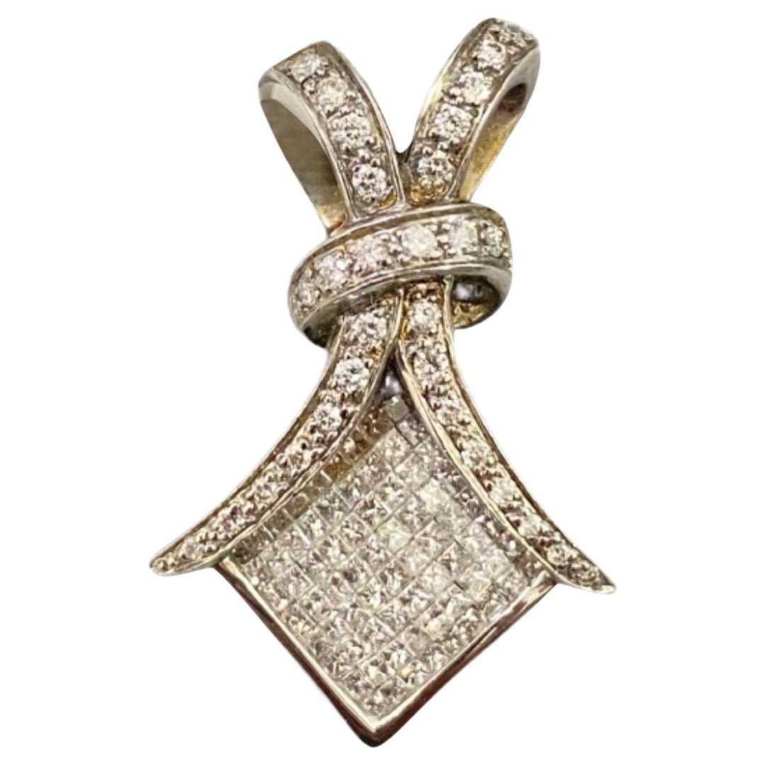 Vintage Signed 2.00 Carat Diamonds Fancy Design Pendant 14k White Gold For Sale