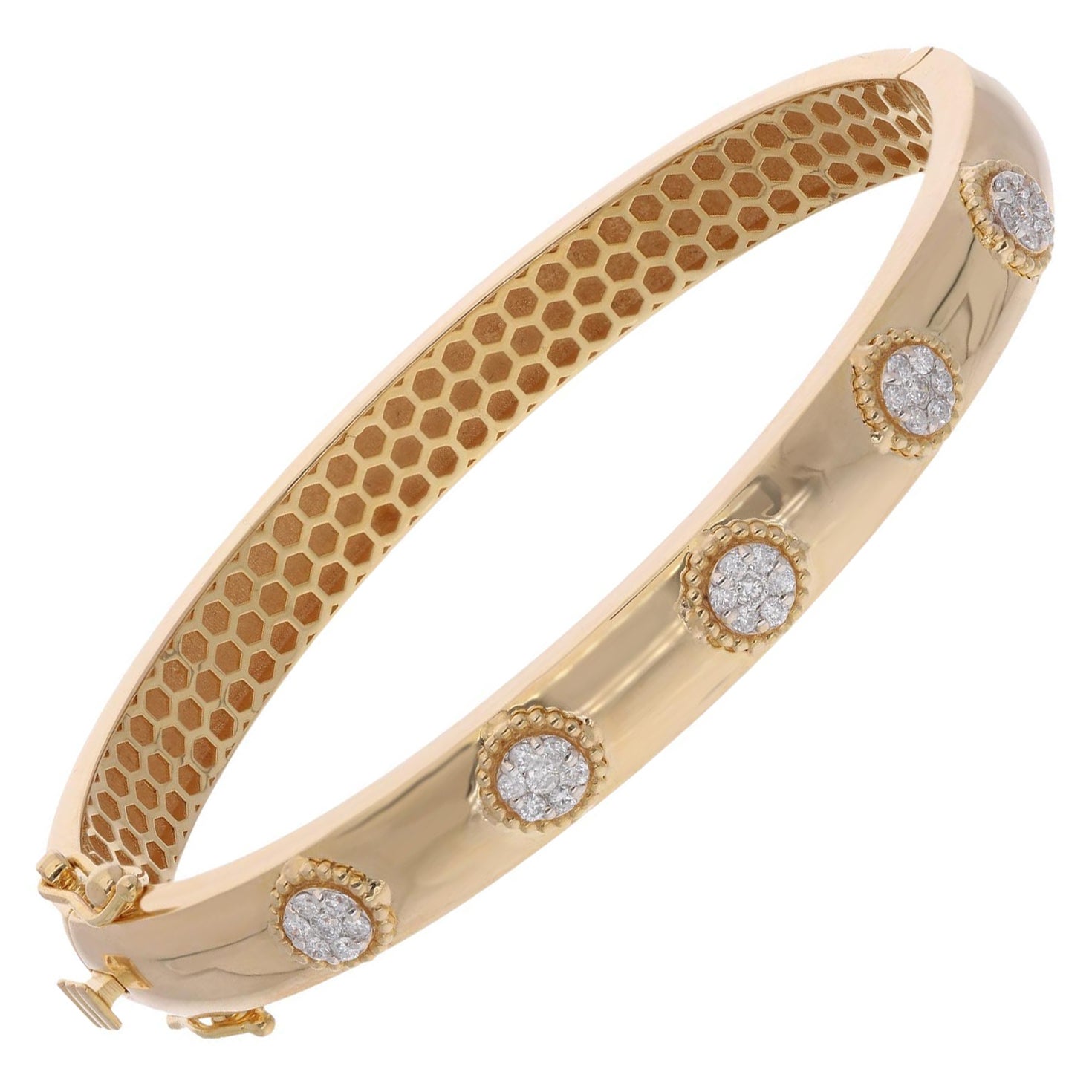 0.42 Carat Diamond Pave Bangle Bracelet 14 Karat Yellow Gold Handmade Jewelry For Sale
