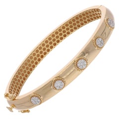 0.42 Carat Diamond Pave Bangle Bracelet 14 Karat Yellow Gold Handmade Jewelry