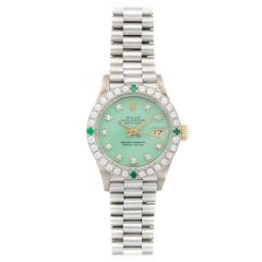 Rolex Lady's White Gold Diamond Emerald "Stella" Wristwatch