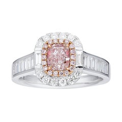 Used GIA Certified, 0.65ct Fancy Light Pink-Brown Natural Cushion Cut Diamond Ring.