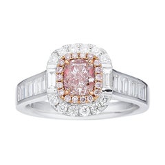 GIA Certified, 0.65ct Fancy Light Pink-Brown Natural Cushion Cut Diamond Ring.