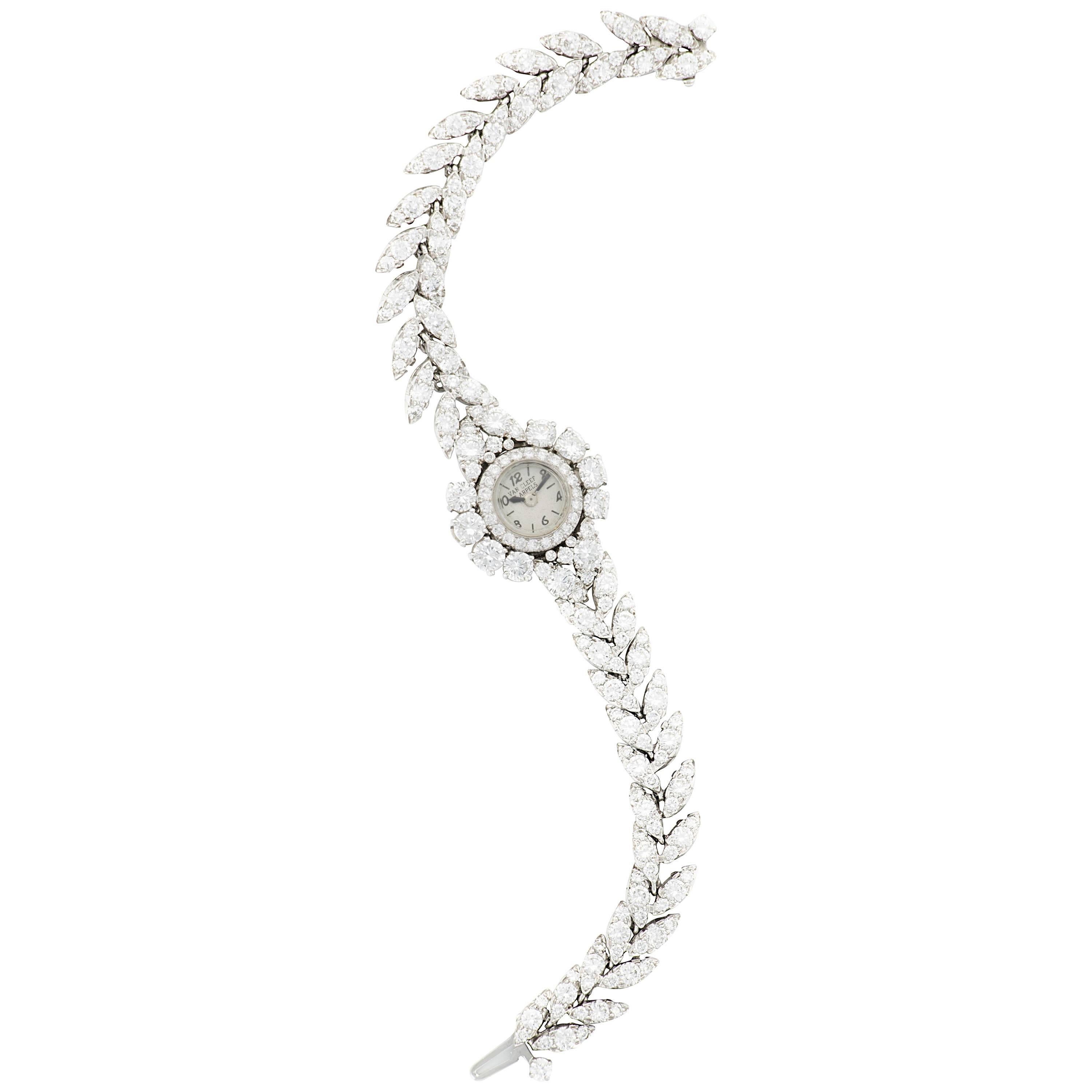 Van Cleef & Arpels Ladies Platinum Diamond Bracelet Wristwatch