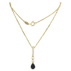 Necklace and pendant set with sapphire and diamond 14k yellow gold