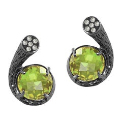 Fei Liu Pendientes Briolette Peridoto Diamante Oro Negro 18 Kilates