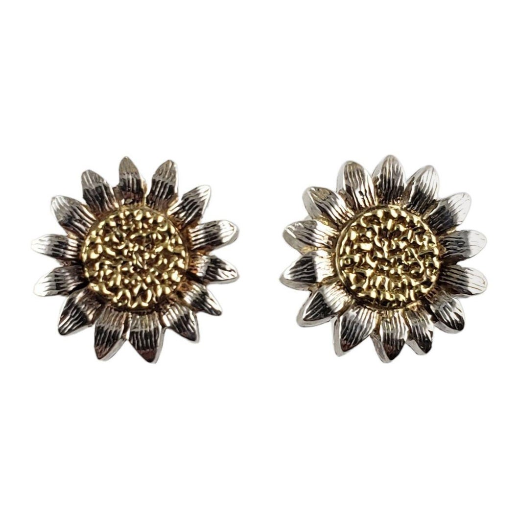 Bielka Sterling Silver and 18K Yellow Gold Sunflower Earrings For Sale