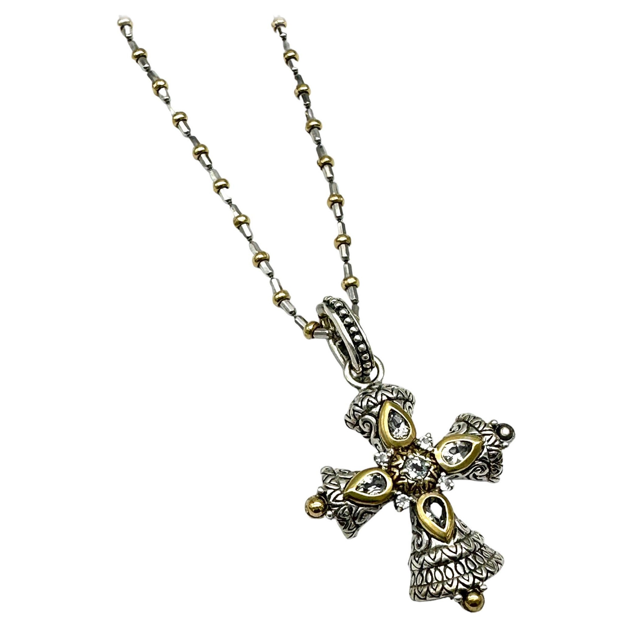 Byzantine Cross Two-Toned 1-3/4" With Chain Enhancer  For Sale