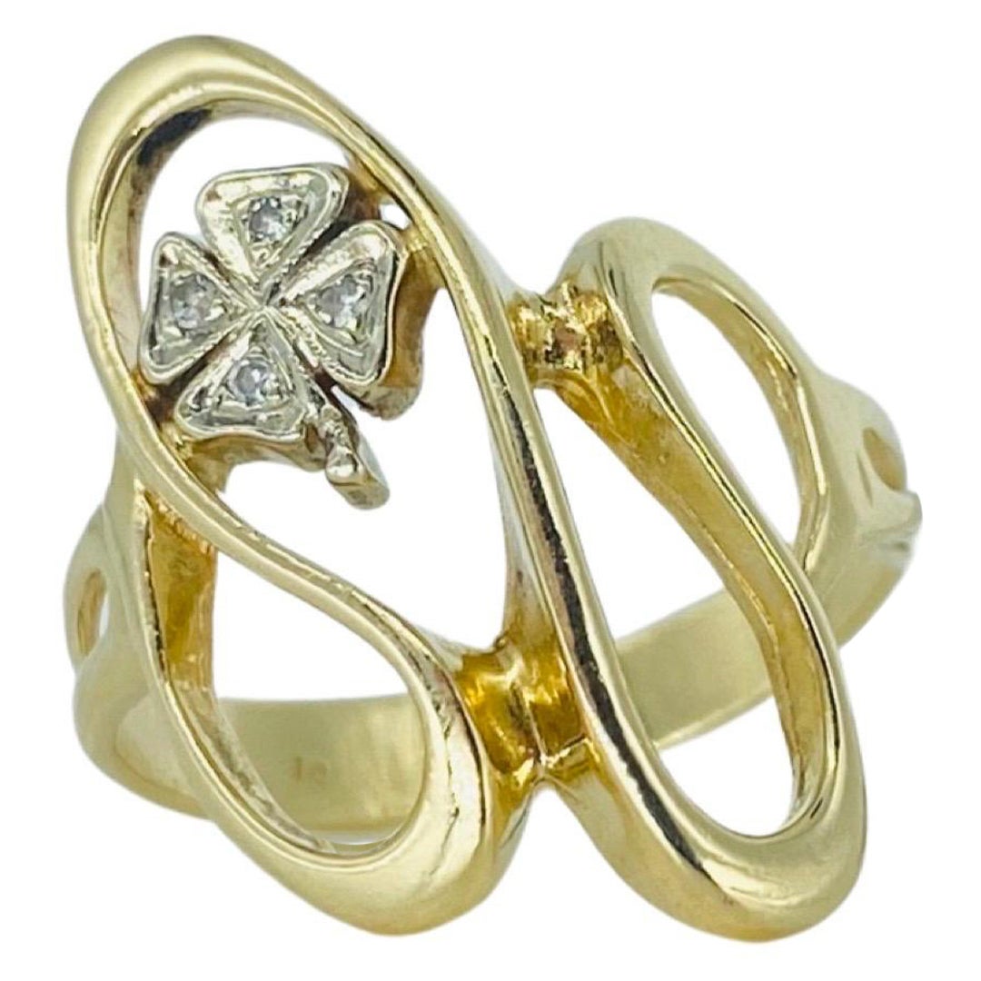 Vintage 0.04tcw Single Cut Diamonds Freeform Clover Leaf Ring 14k Gold For Sale