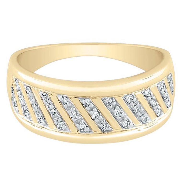 10K Yellow Gold Diagonal Diamond Band Ring For Sale