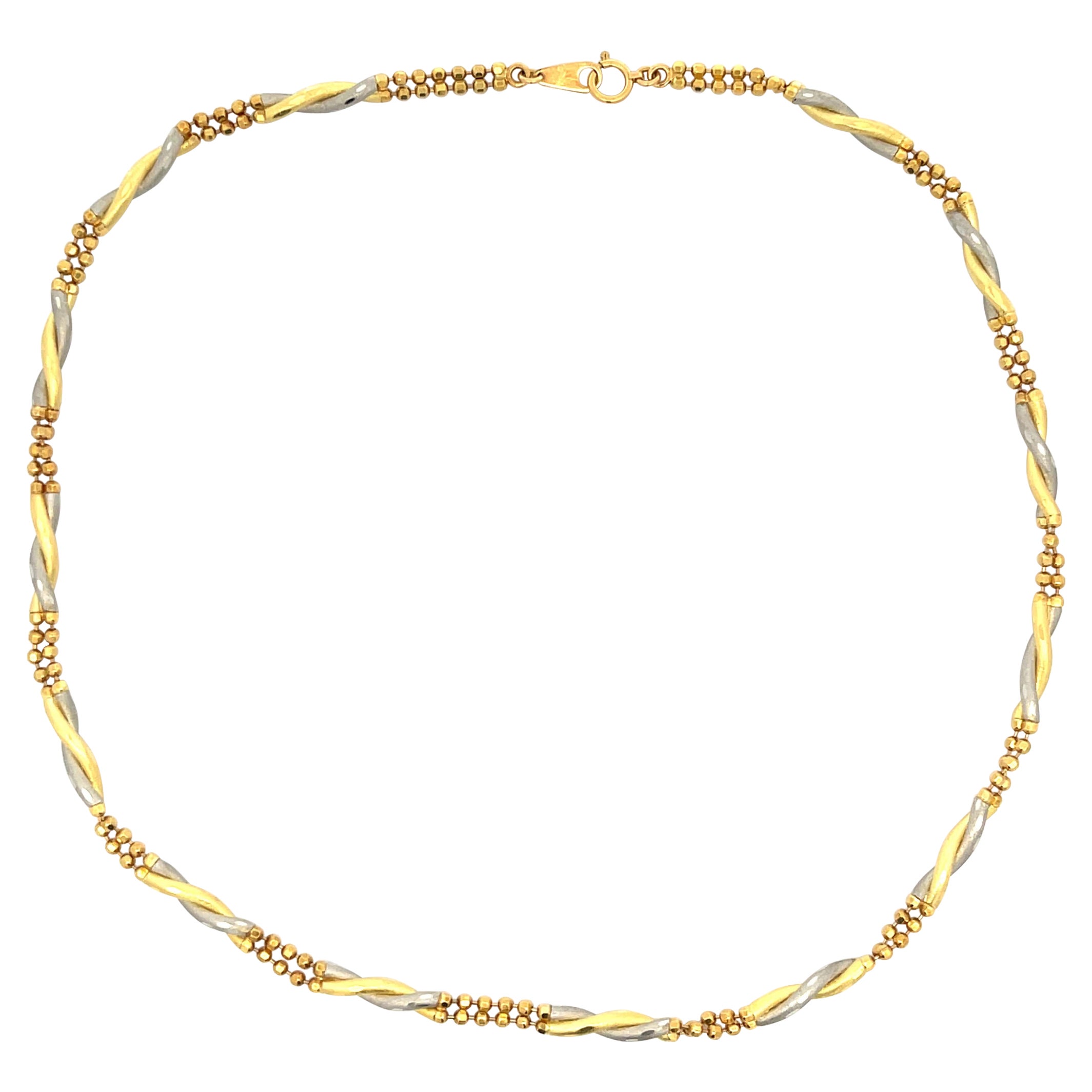 18k Yellow Gold and Platinum Chain Link Necklace  For Sale