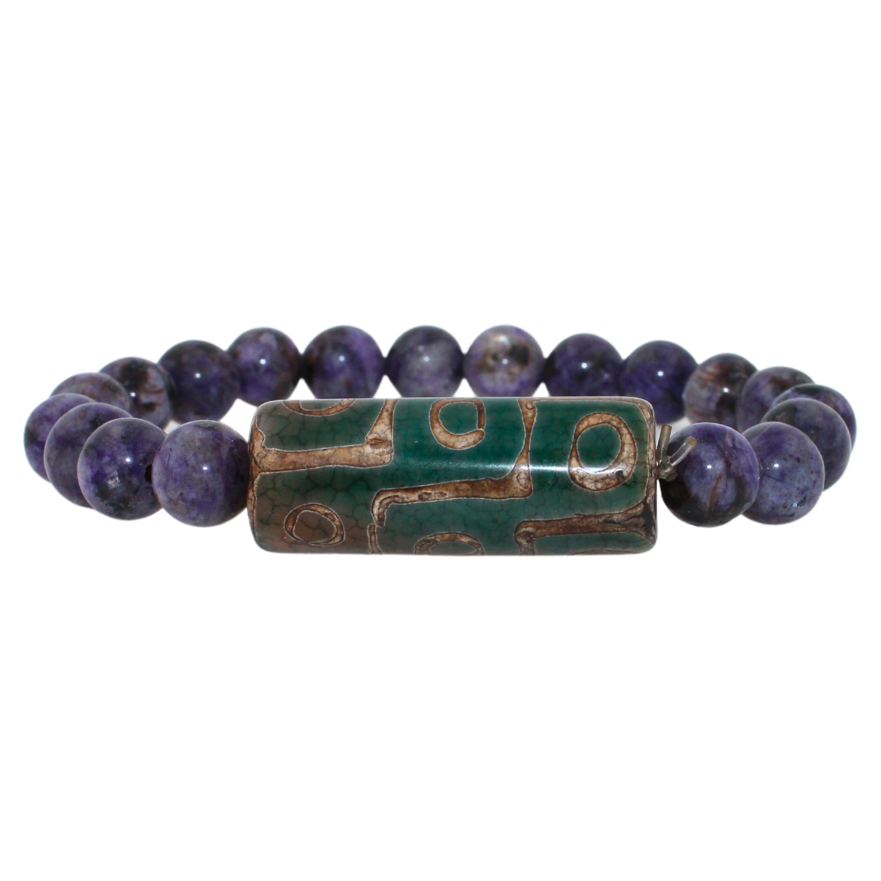 Purple Violet Lilac Amethysts Round Beads Stretchy Unique Statement Bracelet For Sale