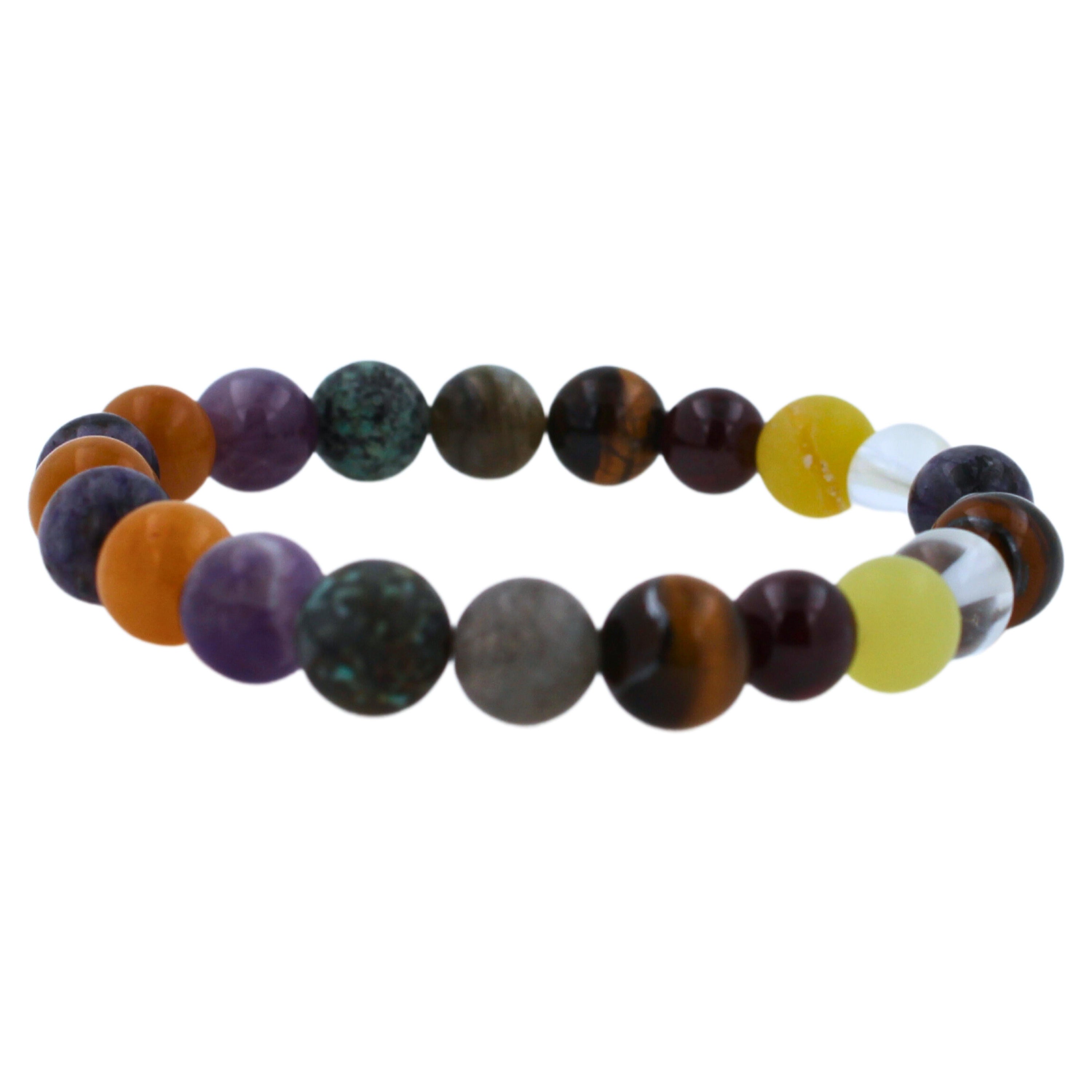 Mehrfarbiges Stretchy-Statement-Armband aus Erdstein mit runden Chakra-Perlen im Angebot