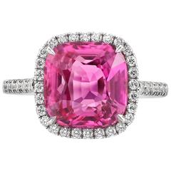 4.88 Carat Untreated Pink Sapphire Diamond Platinum Ring
