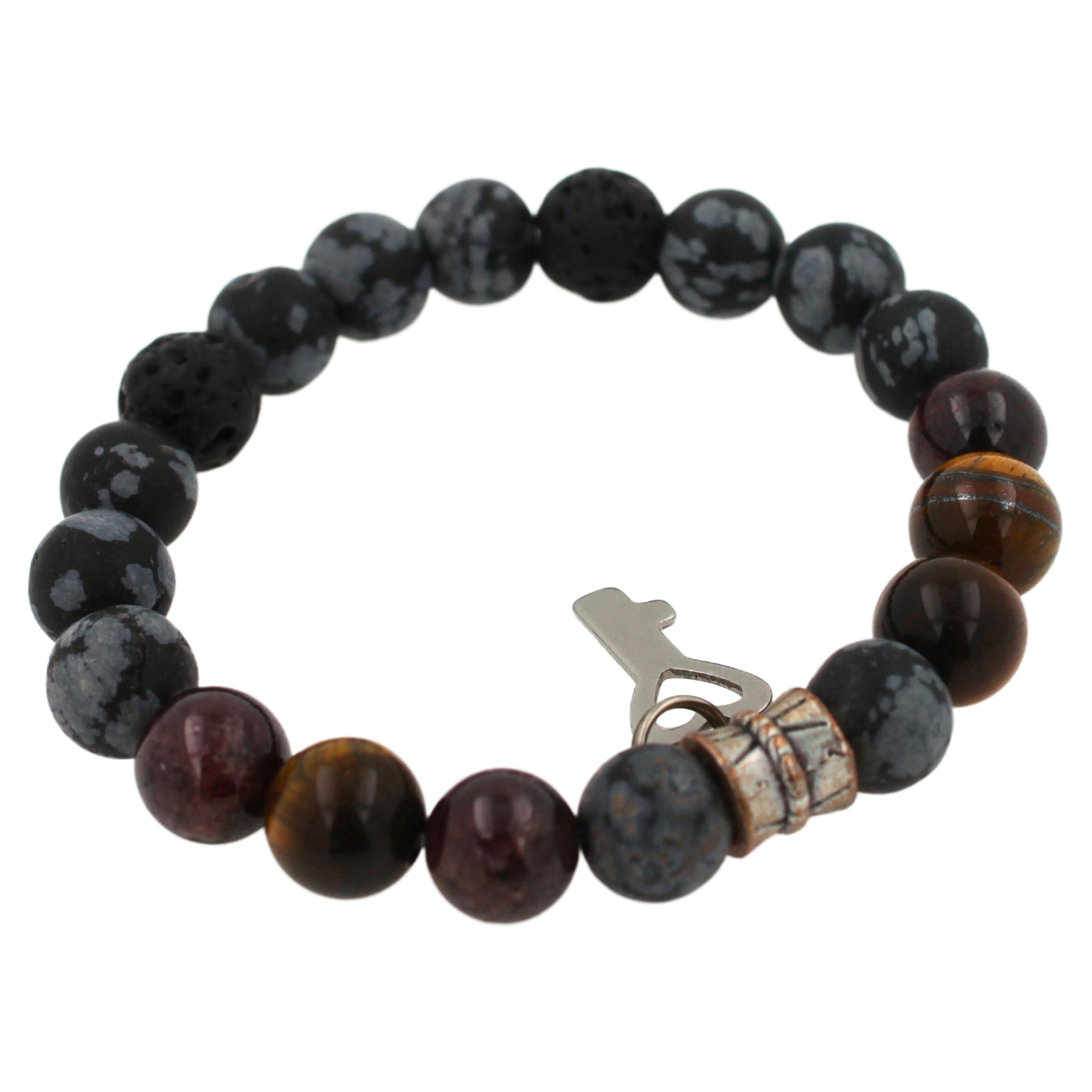 Stretchy Statement-Armband aus schwarzem Achat und runden Edelsteinen mit Chakra-Perlen im Angebot