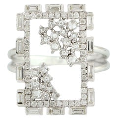 Baguette Diamond Rectangle Shaped Ring Made In 18k White Gold