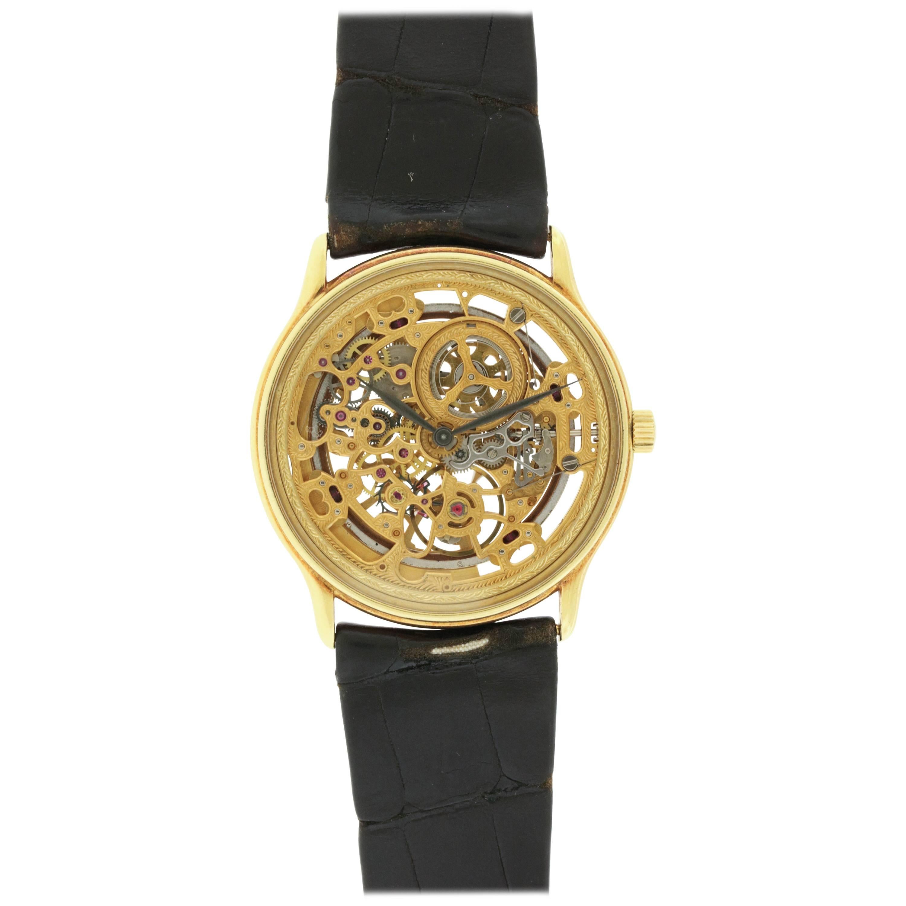 Audemars Piguet Yellow Gold Rare Skeletonized Ultra-Thin Automatic Wristwatch