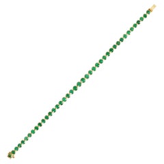 18 Karat Yellow Gold 8.27 Carat Emerald Tennis Bracelet in Bezel Setting