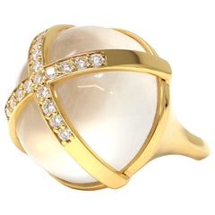 Signed Rosaria Varra Ring with Criss-Cross Ice Jade and Diamond in 18K