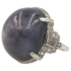 Antique Art Deco Star Sapphire Diamond Platinum Ring
