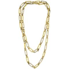 Two-Tone 18 Karat Gold Hammered Long Link Necklace