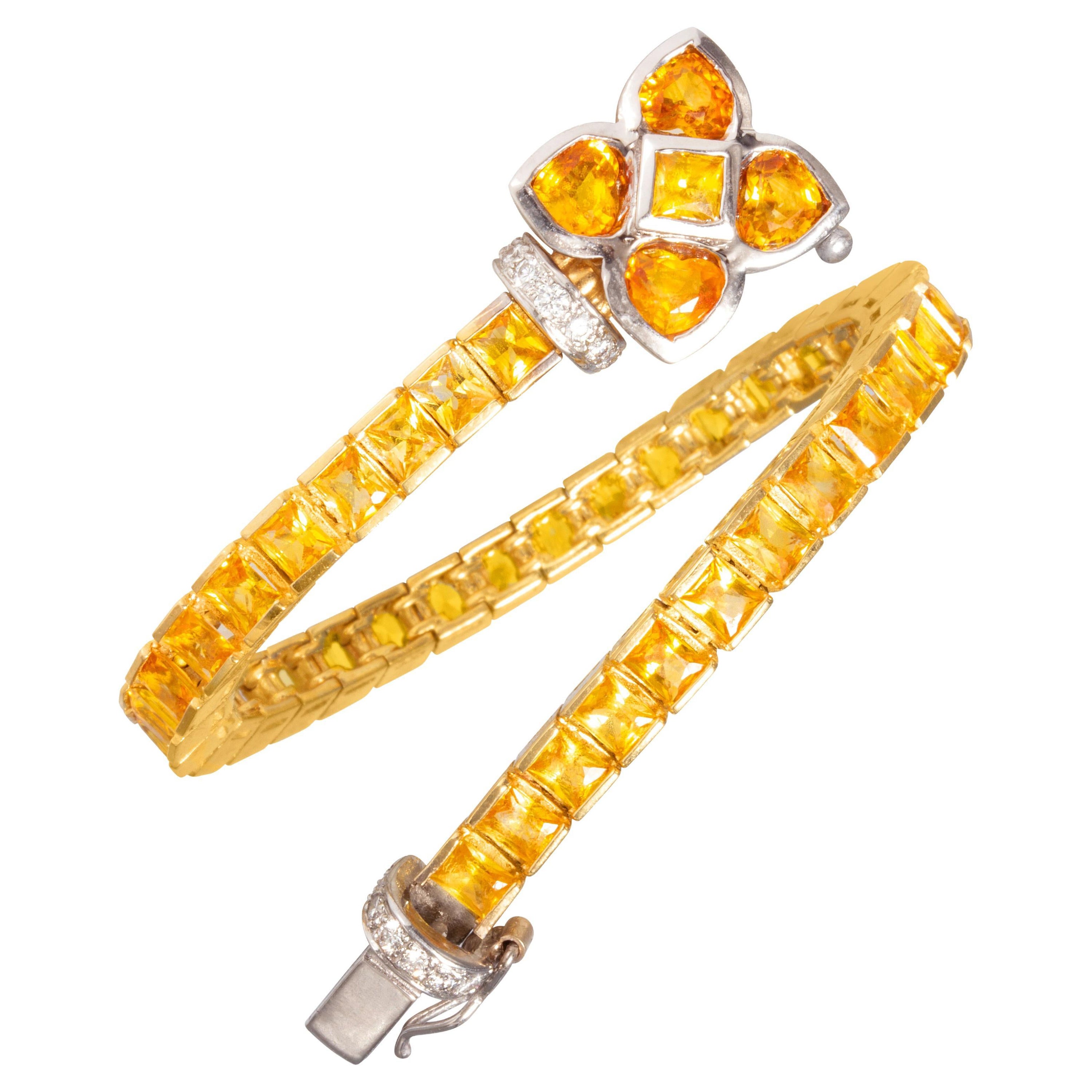 Ella Gafter Bracelet ligne de saphirs jaunes dorés en vente