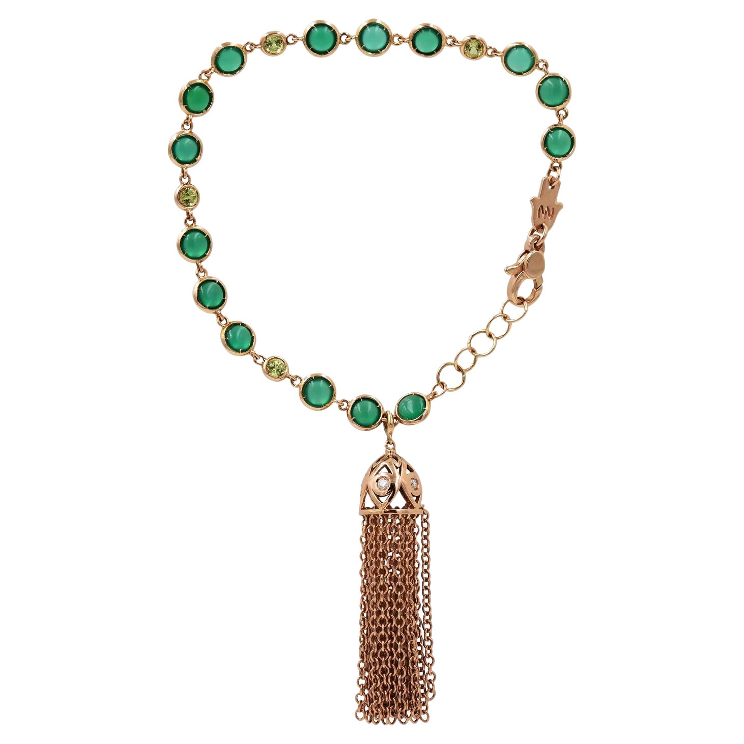 Bracelet à pompon en or rose 18 carats avec chrysoprase et diamants en vente