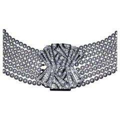 Antique Fine Art Deco Pearl Diamond Choker Necklace