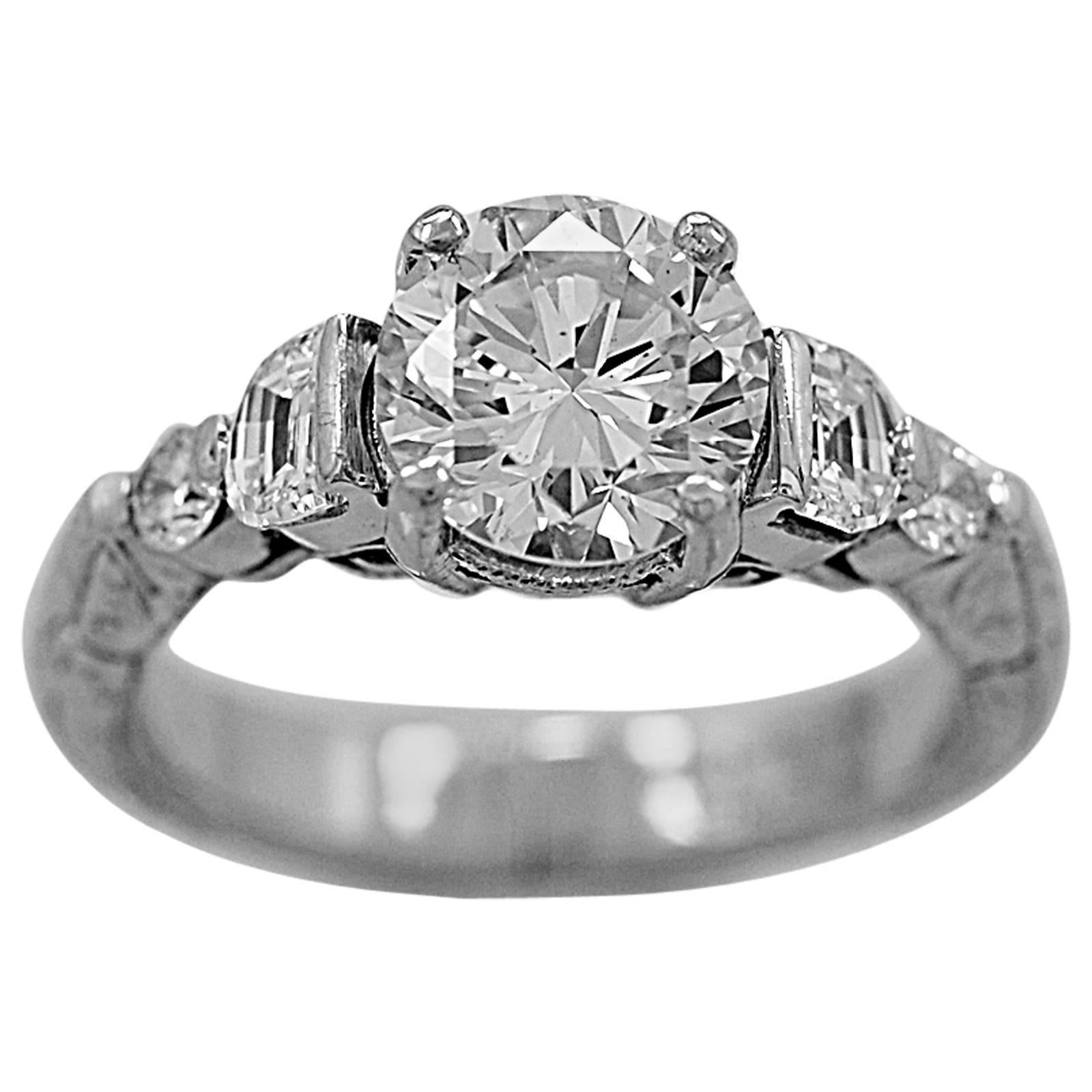 1.30 Carat Diamond Platinum Engagement Ring  For Sale