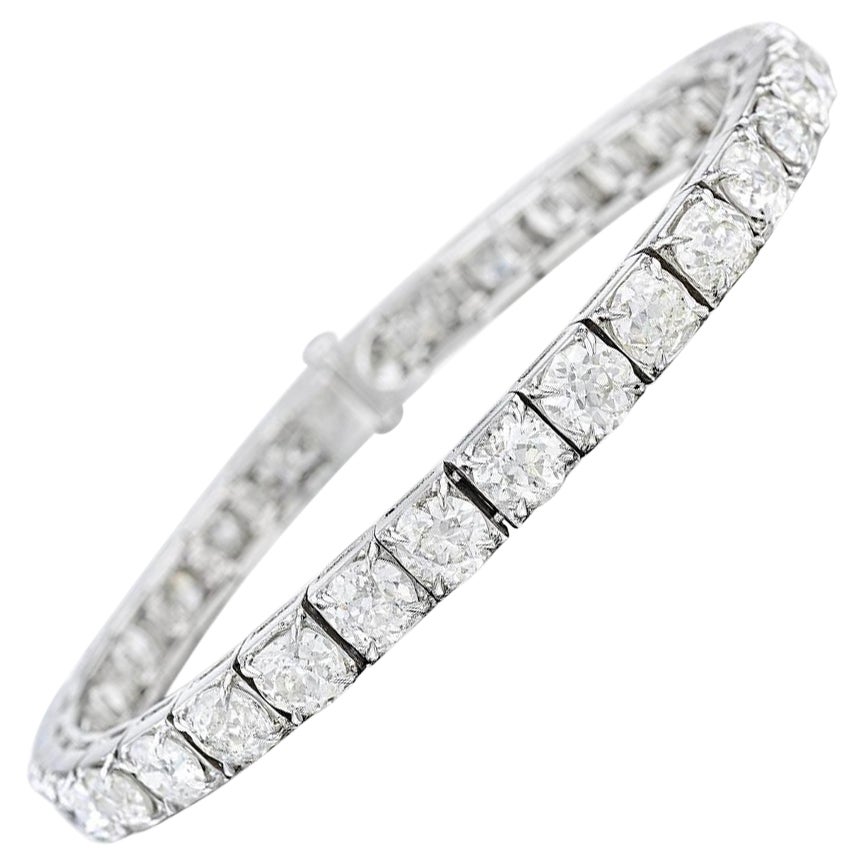 Bracelet ancien en platine avec diamants brillants taille vieille mine de 14,67 carats en vente