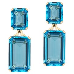 Goshwara Blue Topaz Double Emerald Cut Earrings