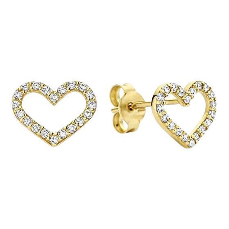 Heart Earrings Studs in 14k Yellow Gold, Mini Heart-Shaped Stud Earrings For Sale