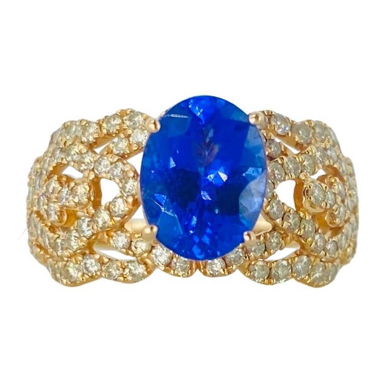 LeVian 2.90 Carat Tanzanite and Diamonds Statement Ring 14k Rose Gold