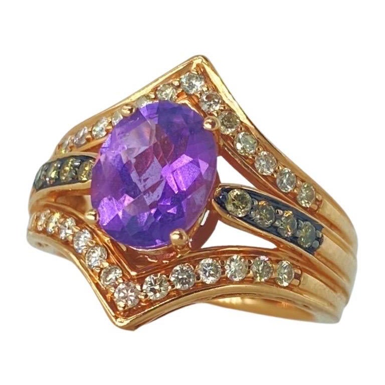 LeVian 2.30 Carat Amethyst and Diamonds Strawberry Gold 14k Ring For Sale