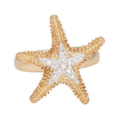 Diamond Starfish Ring Vintage 14k Yellow Gold Sz 7.5 Ocean Marine Jewelry